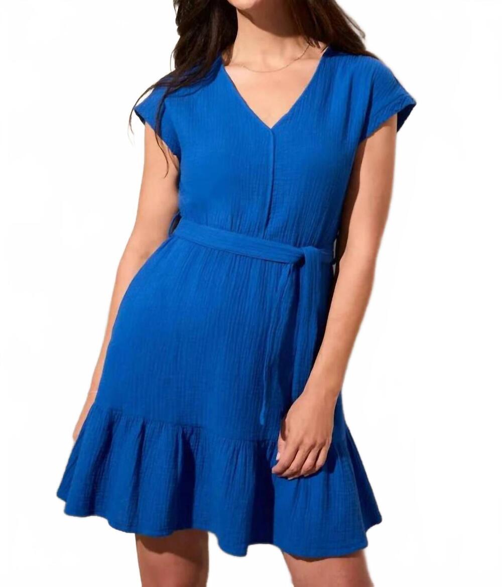 NEW TRIBAL cotton gauze cap sleeve dress with sash in royal
